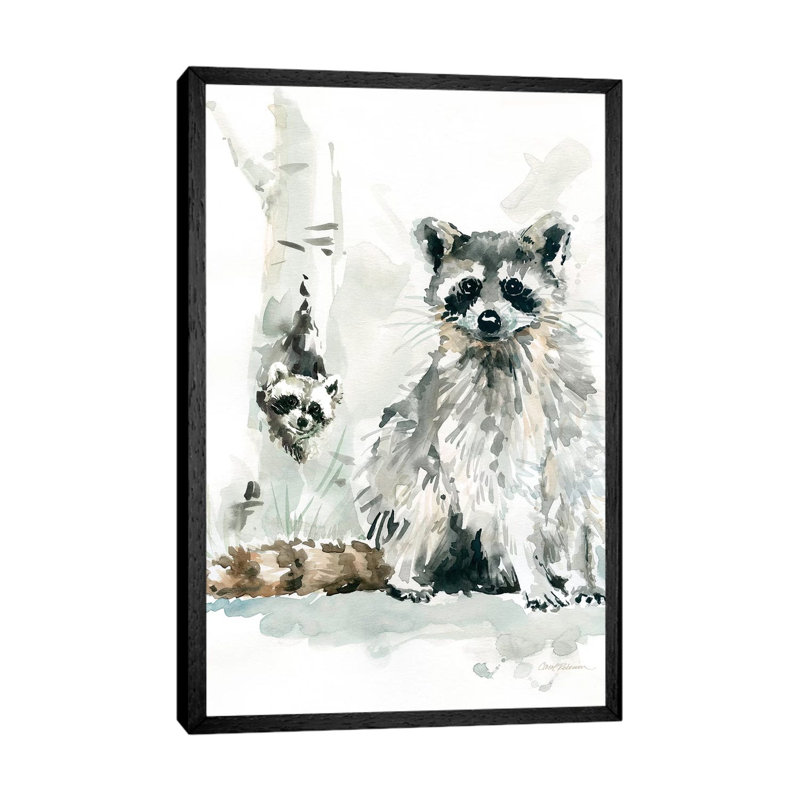 Raccoon And Baby by Carol Robinson - Painting on Canvas, Black Framed Canvas, 66.04 cm H x 45.72 cm W