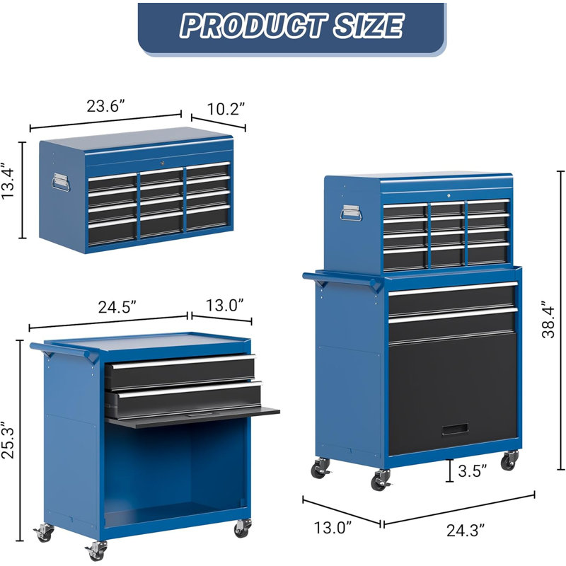 Tool Chest, 8-Drawer Rolling Tool Chests & Cabinets, Blue