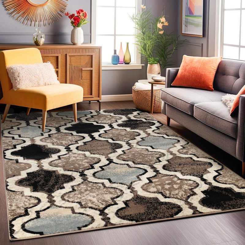 Tapis ou tapis de couloir contemporain à motif géométrique en treillis Ahtziry, Rectangle 7 pi x 9 pi