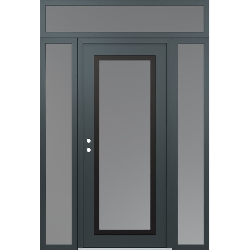 Panneau d'entrée en acier noir anthracite / anthracite avec panneau latéral et porte d'entrée pré-montée traverse, Gelé, Oui