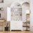73 Inch Tall Metal Arched Cabinet with 2 Doors, 2 Adjustable Shelves, and Open Storage, Modern Farmhouse Design for Versatile Use-2147054138