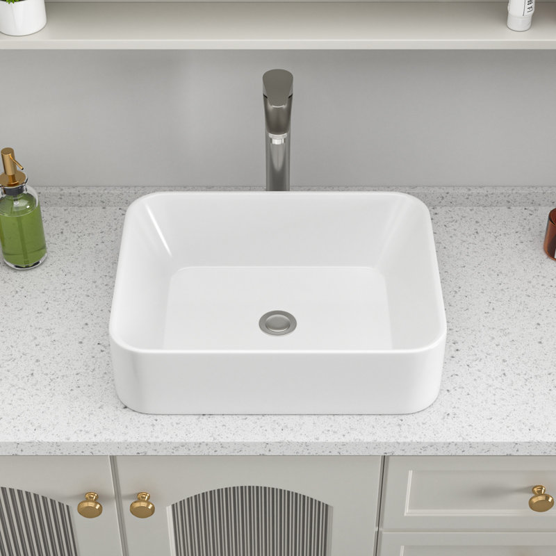 Lavabo vasque rectangulaire encastré en porcelaine vitrifiée 19 "x 15" avec robinet, Argent argent