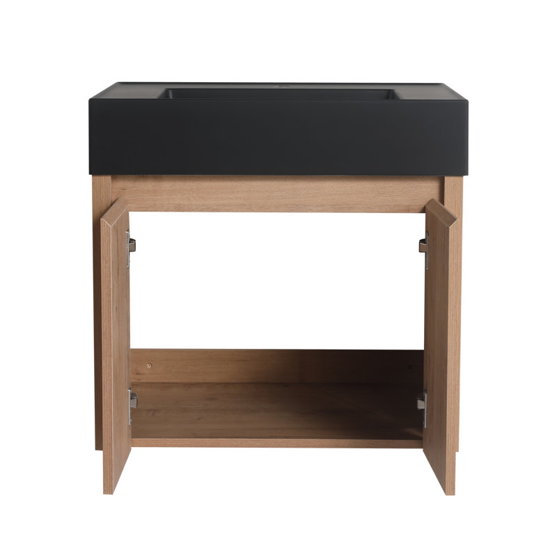 Samir 24'' Single Wall Mounted Bathroom Vanity with Resin Top, Floating Bathroom Vanity with 2 Soft Close Doors, Black