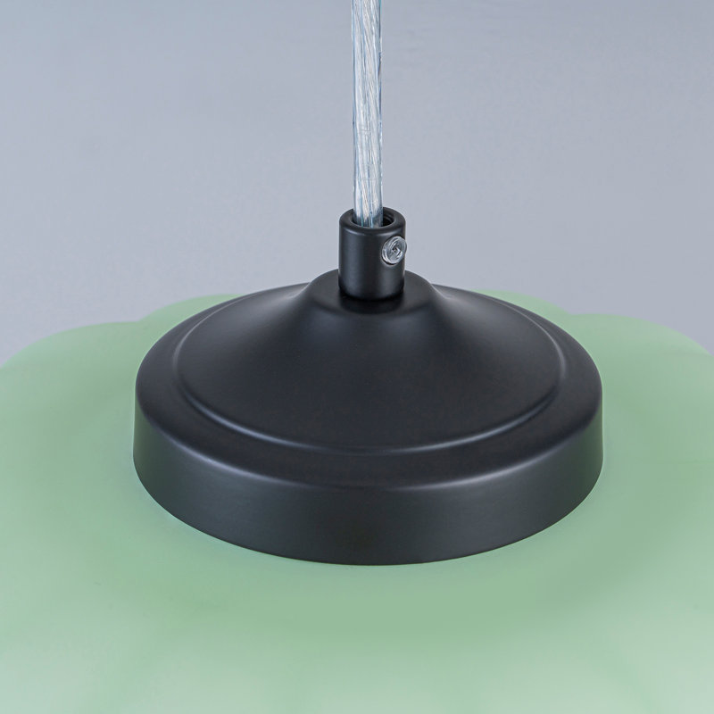 Luminaire suspendu vert en verre rayé, Green, Black/White