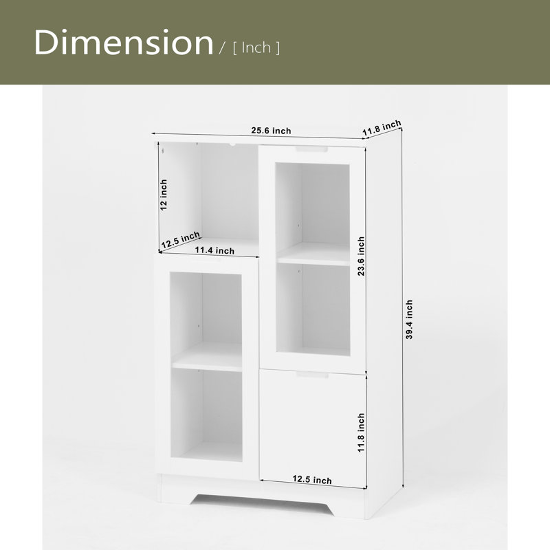 MDF Painted Cabinet With Glass Doors And Drawer, Open Storage Space, White