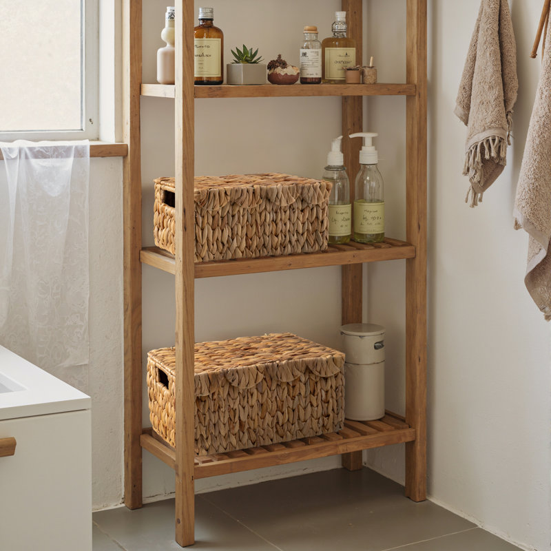 Handwoven Water Hyacinth Basket with Scalloped Lid, Decorative Wicker Storage Basket with Handles for Shelves, Kitchen, Nursery Room, 6'' H X 13'' W X 9.5'' D