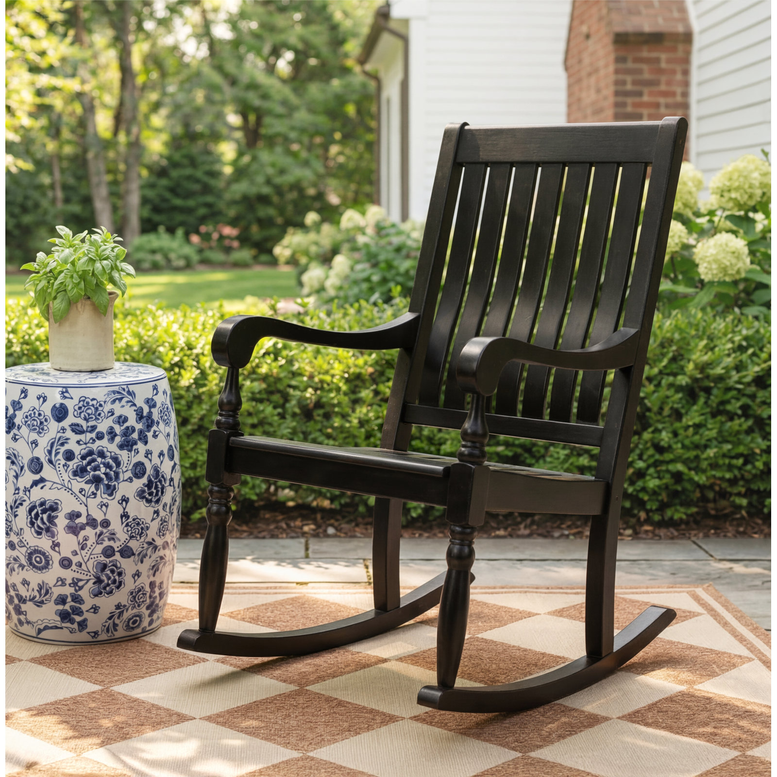 Oisin Mahogany Patio Rocking Chair, Black
