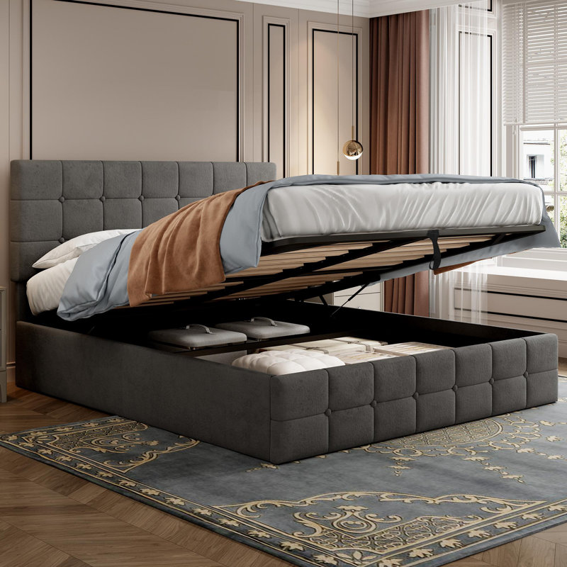 Nathniel Upholstered Ottoman Storage Bed, Grey