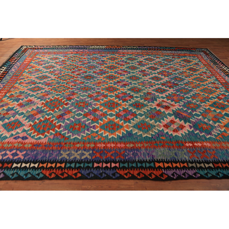 Tapis oriental réversible en laine Kilim 10 x 13