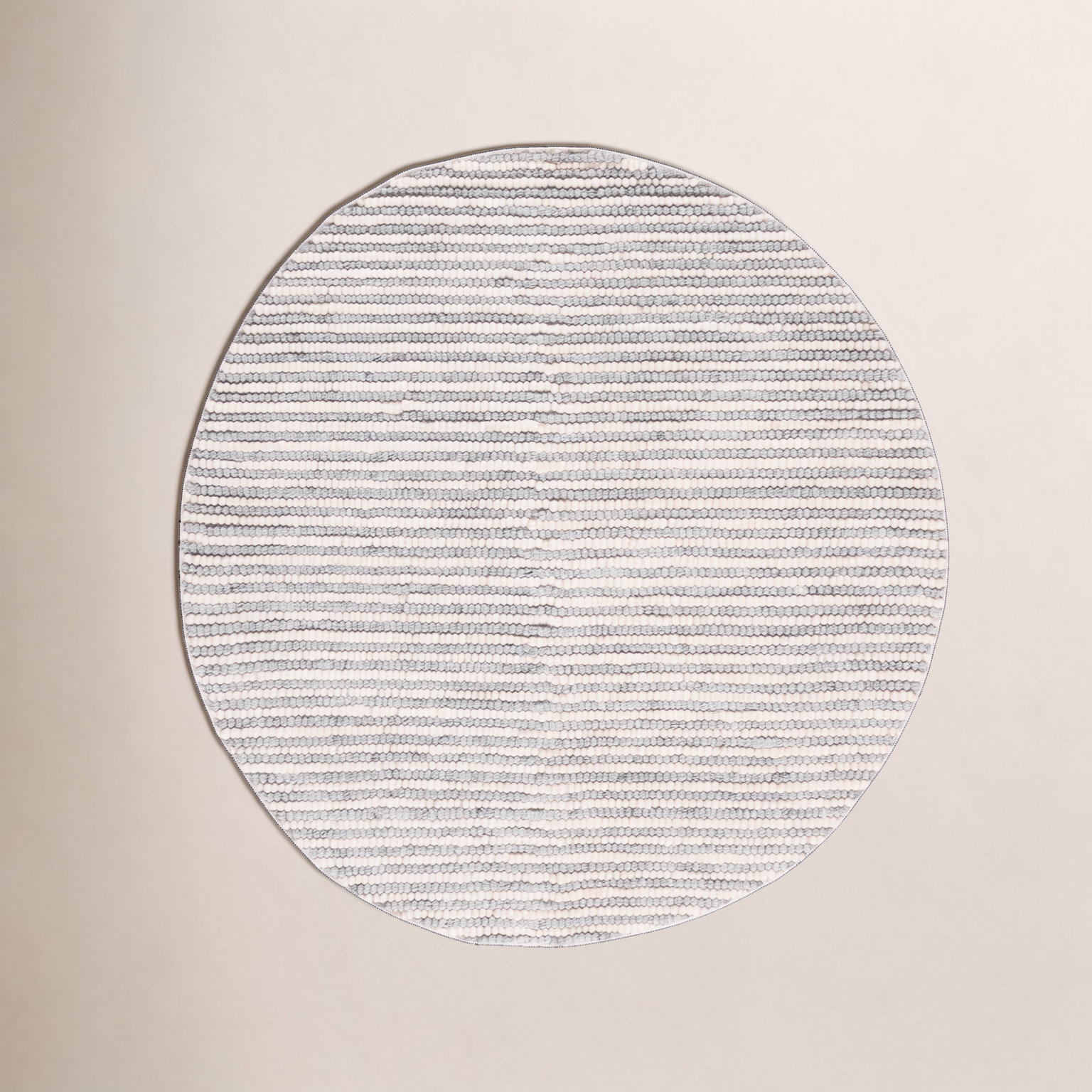Cleodora Ivory Gray Hand-Woven Striped Rug, Round 8'
