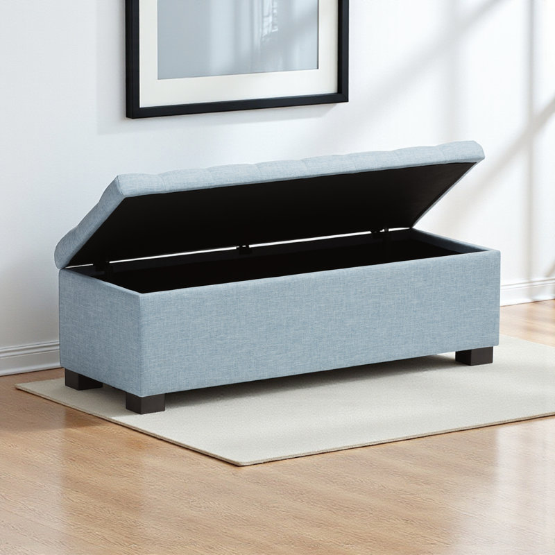 Banc de rangement rembourré Mesina, Bleu pâle