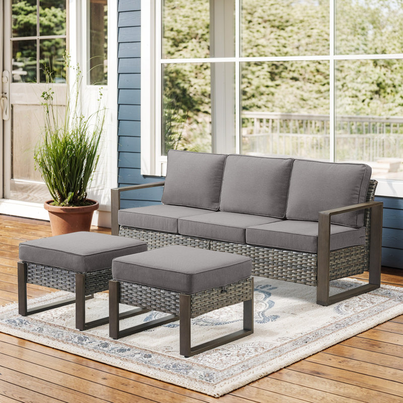 Kelyse Haaniya 75'' Wide Outdoor Reversible Patio Sofa with Cushions, Gray