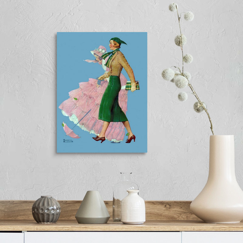 Deux femmes marchant sur toile, art mural, H 16 po x l 12 po x P 1,25 po, Toile tendue