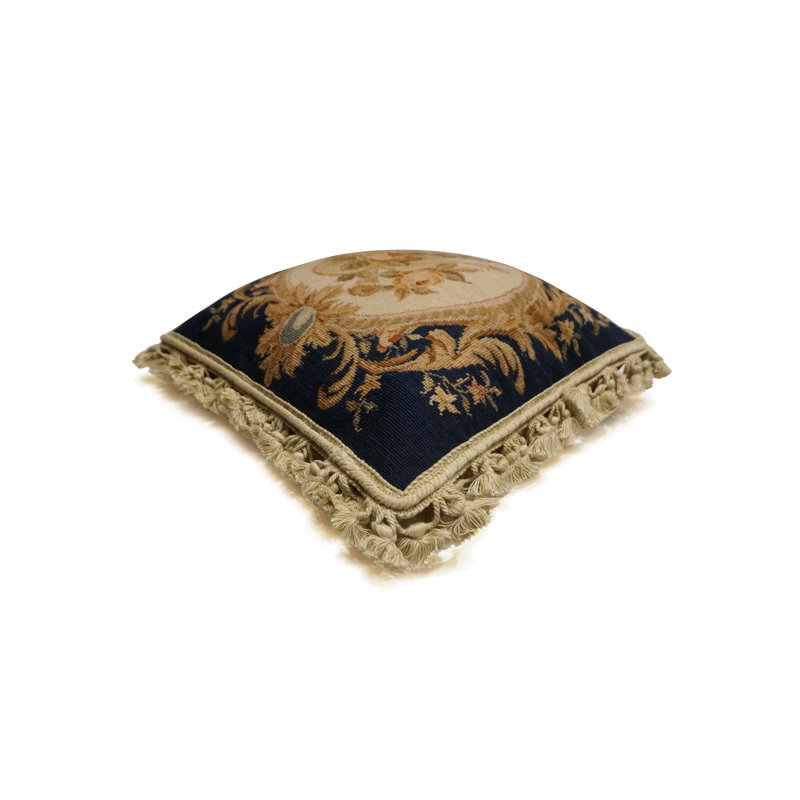 Needlepoint Square Pillow Cover & Insert, Beige Floral 1, Square 16"