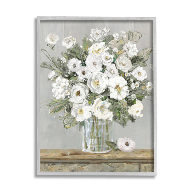 «White Bouquet», peinture encadrée sur bois par Sally Swatland, H 30 po x l 24 po x P 1,5 po, Estampe numérique Farmhouse