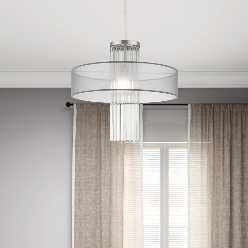 Luminaire suspendu tambour 1 lumière Hanson, Nickel brossé