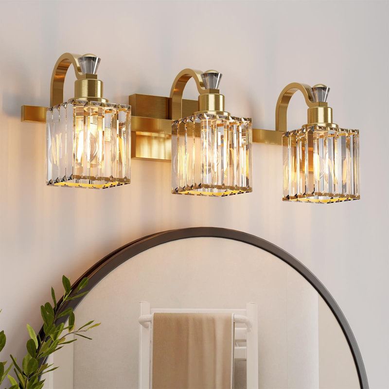 Luminaires de salle de bain 3 lumières pour salle de bain Modern Crystal, Doré