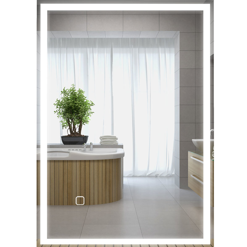 Miroir de salle de bain à DEL avec fonction à intensité variable - 3 couleurs et mémoire, commande tactile, éclairage réglable, verre trempé, fixation murale, étanchéité IP44, fonction