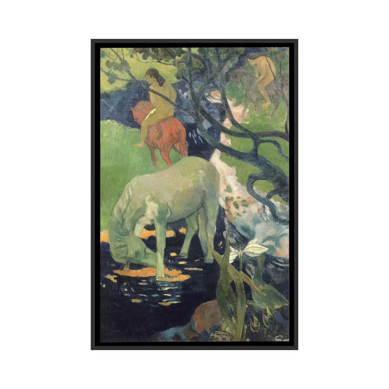 « the white cheval », reproduction sur toile, H 8 po x l 26 po x P 18 po, Toile avec cadre noir, Pas de tapis