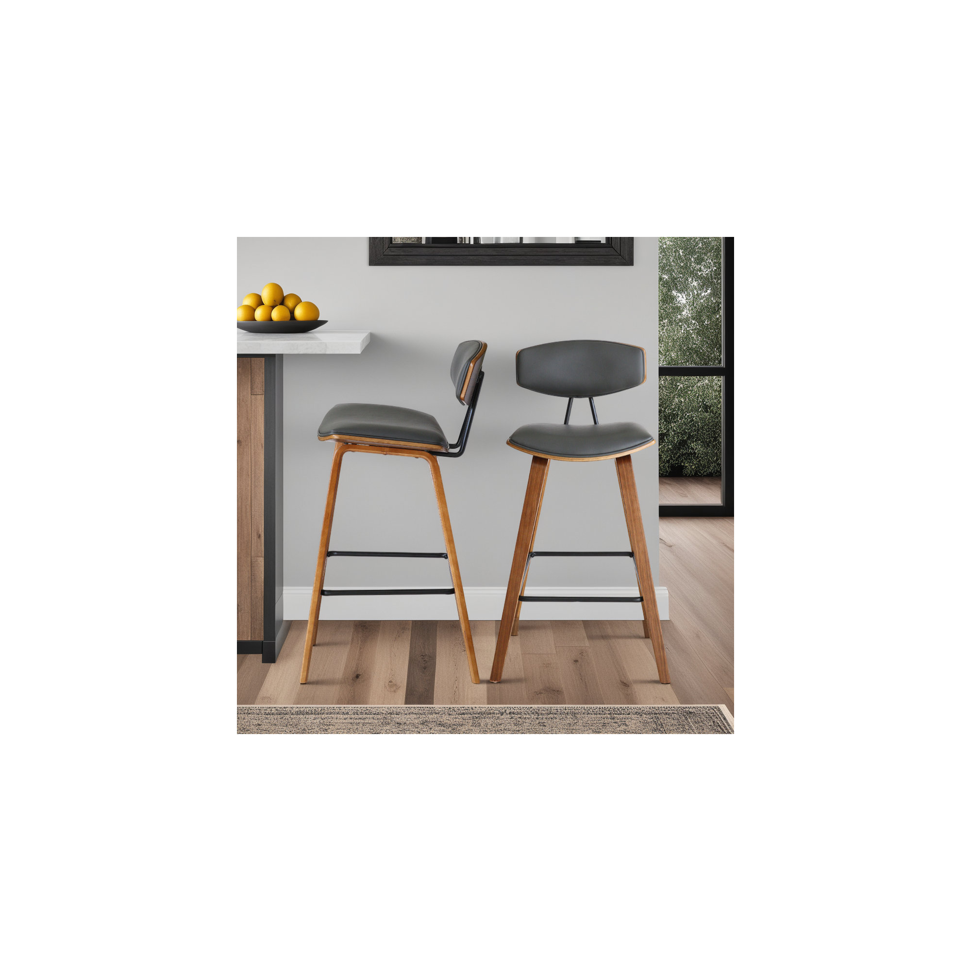 Payton Vegan Leather Bar & Counter Stool, Gray Faux Leather, Walnut, Bar Stool (29" Seat Height)