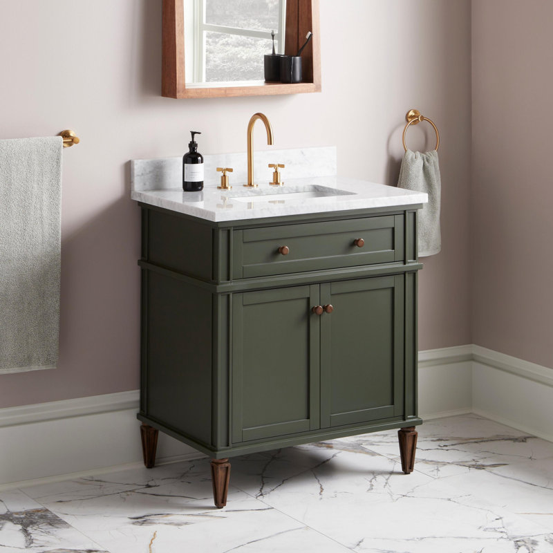 Elmdale 30" Freestanding Mahogany Single Basin Vanity Rectangular Undermount Sink, Charcoal Black, Carrara Marble, 8" Centers