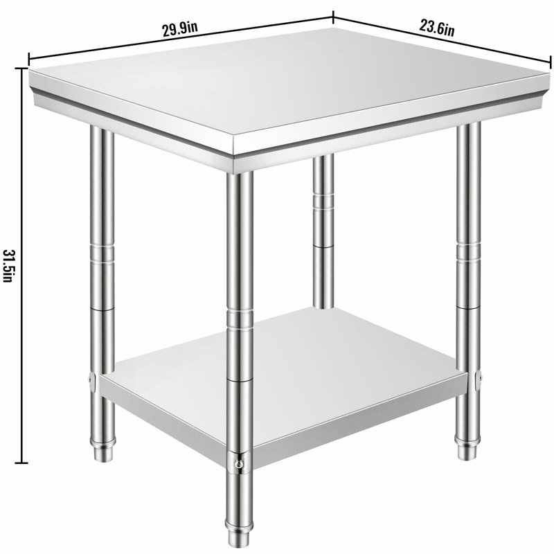Table de préparation en acier inoxydable, 61 x 76 x 79 cm, capacité de charge de 318 kg, table de travail robuste en métal avec 3 niveaux de hauteur réglables, poste de travail professionnel pour cuisine, garage, restaurant ou jardin.