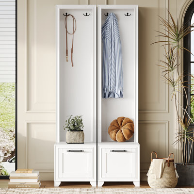 Elegant Hall Tree Set of 2, 3-in-1 Free Standing Entryway Coat Rack with Seating Bench and Hidden Storage Compartments by Lark Manor