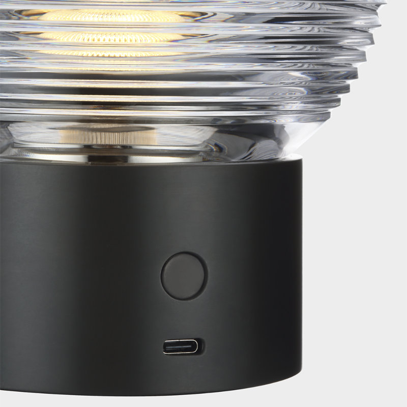 Waterford Circon 7" Rechargeable Accent Lamp  with Clear Crystal, Black