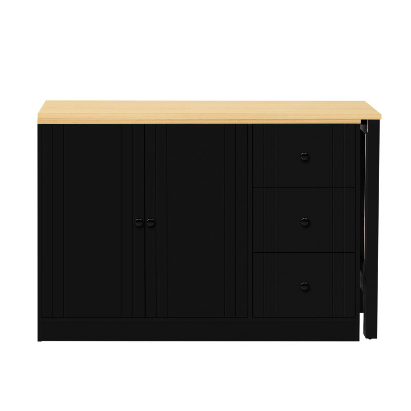 Buffet 89,7 po multifonctionnel avec table de salle à manger escamotable, tablette réglable, tiroirs spacieux et surface lisse peinte pour la maison Armoire de rangement extensible en bois 2 portes 3 salon, bureau,