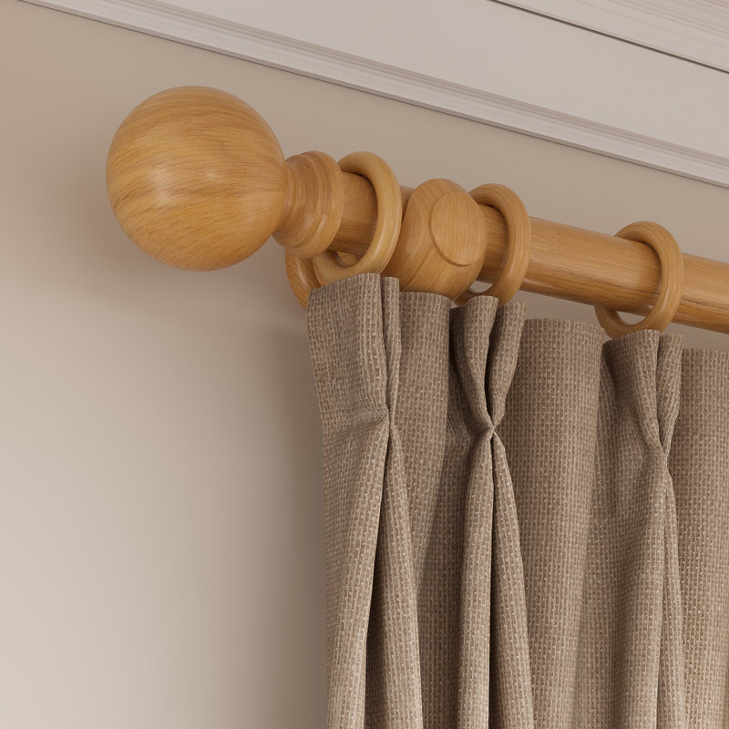 Wooden Curtain Pole Set 28mm – Solid Wood Curtain Rod for Eyelet & Ring Top Curtains – Window Curtain Rail with Brackets, Finials & Rings – 120cm, 150cm, 180cm, 240cm, 300cm
