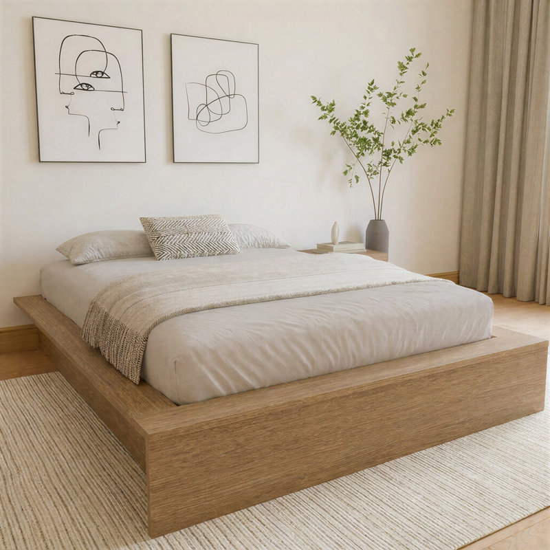 Hamdija Platform Bed, Queen, Brown Oak
