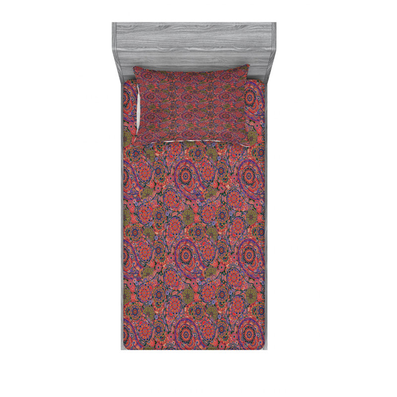 Microfiber Floral Sheet Set, Twin Sheet Set with 1 Pillowcase, Paisley 6
