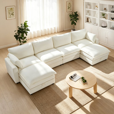 Ensemble modulaire 4 pièces en chenille avec 2 repose-pieds avec rangement