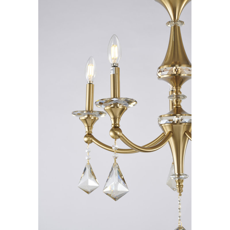 Jakirra 5-Light Traditional Crystal Chandelier , Satin Brass, Champagne