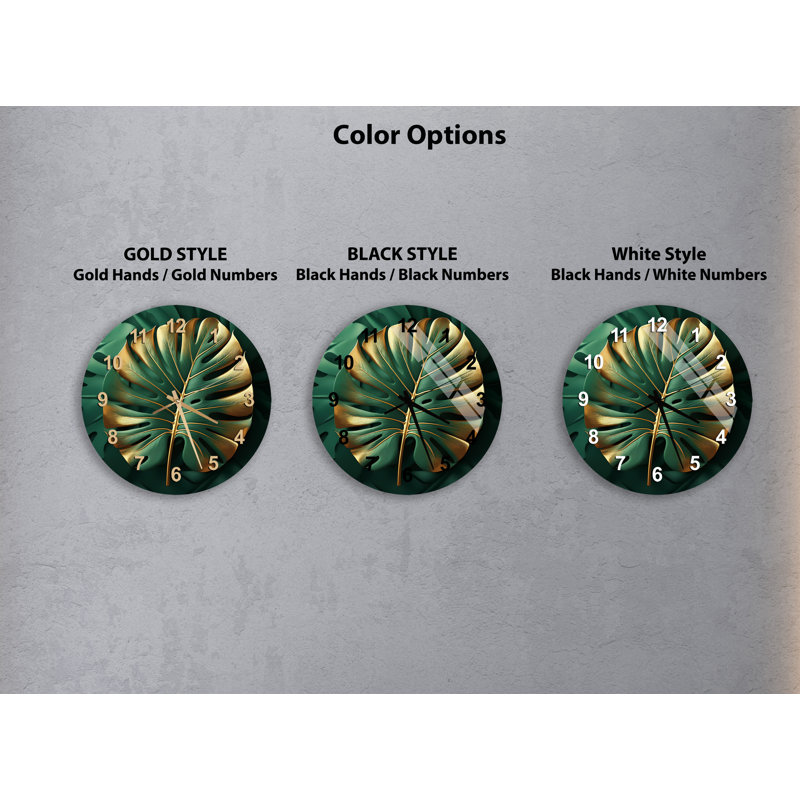 Horloge murale Glam Emerald Green, Doré