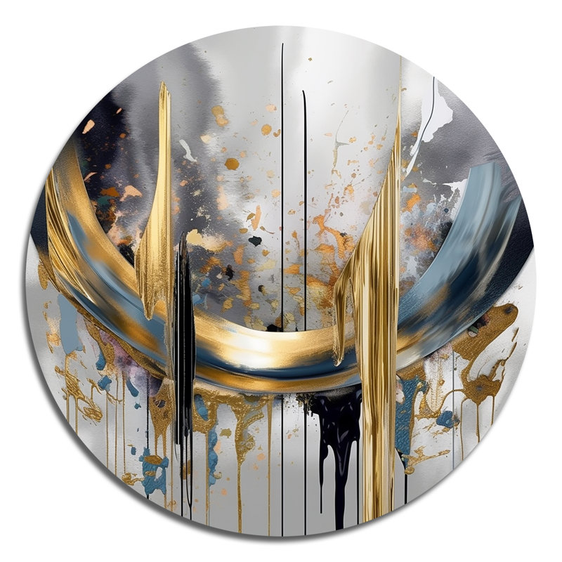Shapes And Lines Abstract Marble III - Art abstrait rond en marbre sur métal, H 16 po x l 16 po x P 1 po