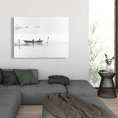 Toile bateau minimaliste sur le lac | Salon Home Decor