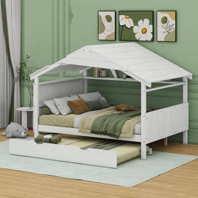 Wood Full Size House Bed with Twin Size Trundle and Storage -  Cosmic, COS80007259AAK