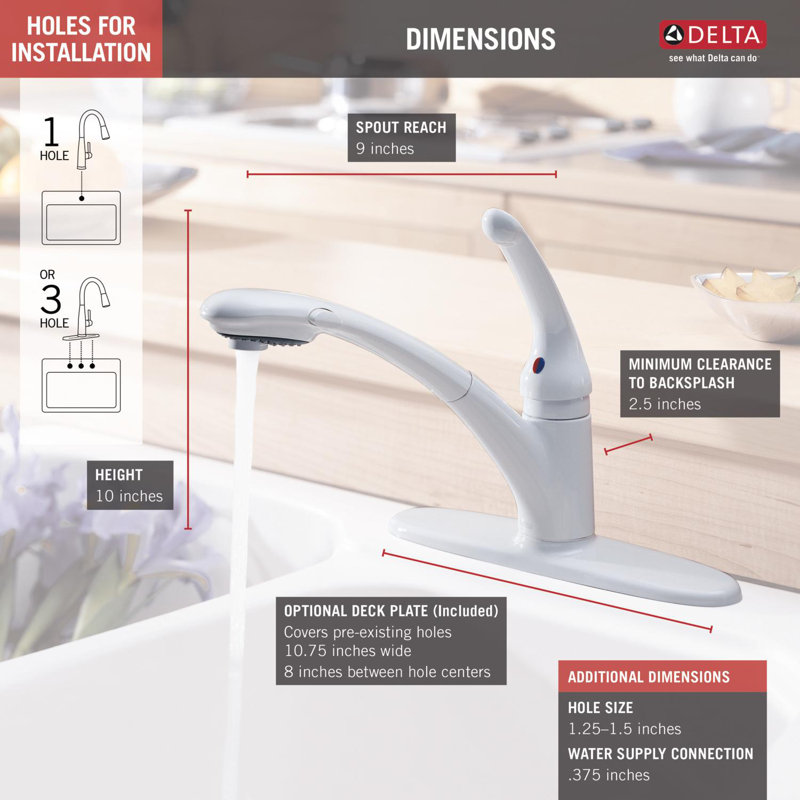 Signature Pull Outs Single Handle Kitchen Faucet with Diamond Seal Technology, White