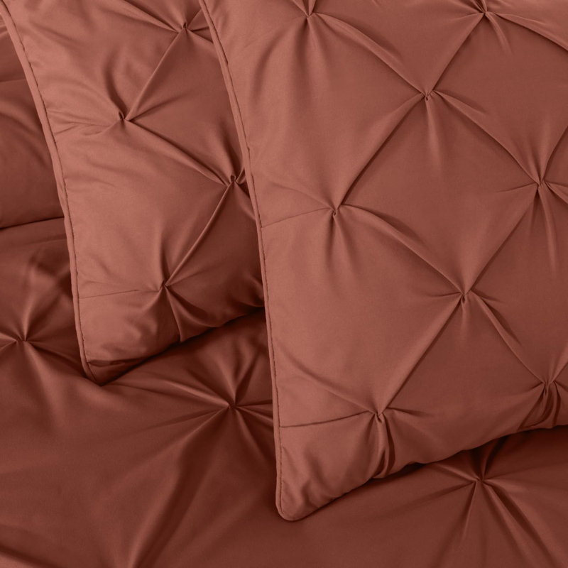 Berlin Pintuck Microfiber 3-Piece Comforter Set, King Comforter + 2 King Shams, Terracotta