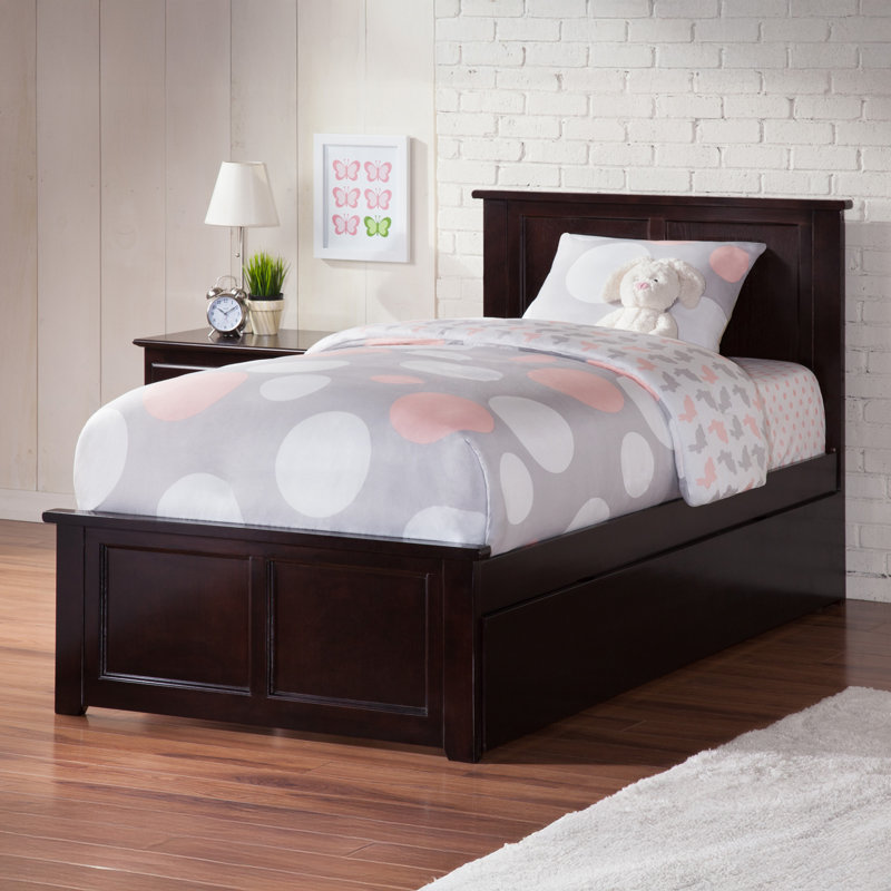 Lit plateforme en bois massif Amison avec pied de lit et gigogne assortis, Simple extra long, Espresso