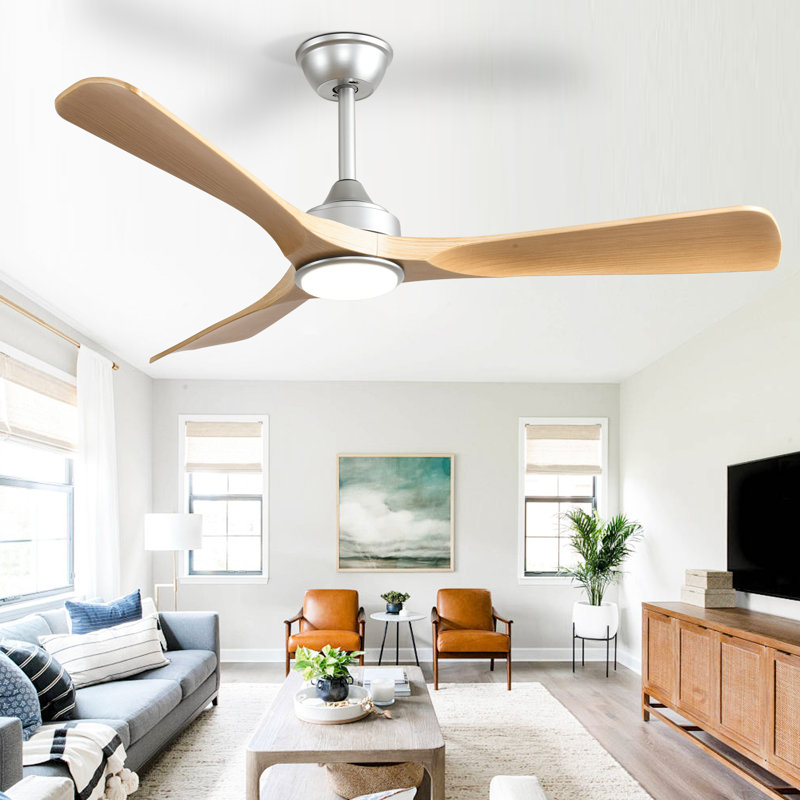 52''  Wood Modern Ceiling Fan Indoor/Outdoor Fan for Patios with Light and Remote Control 6-Speed Mute Reversible Motor Time