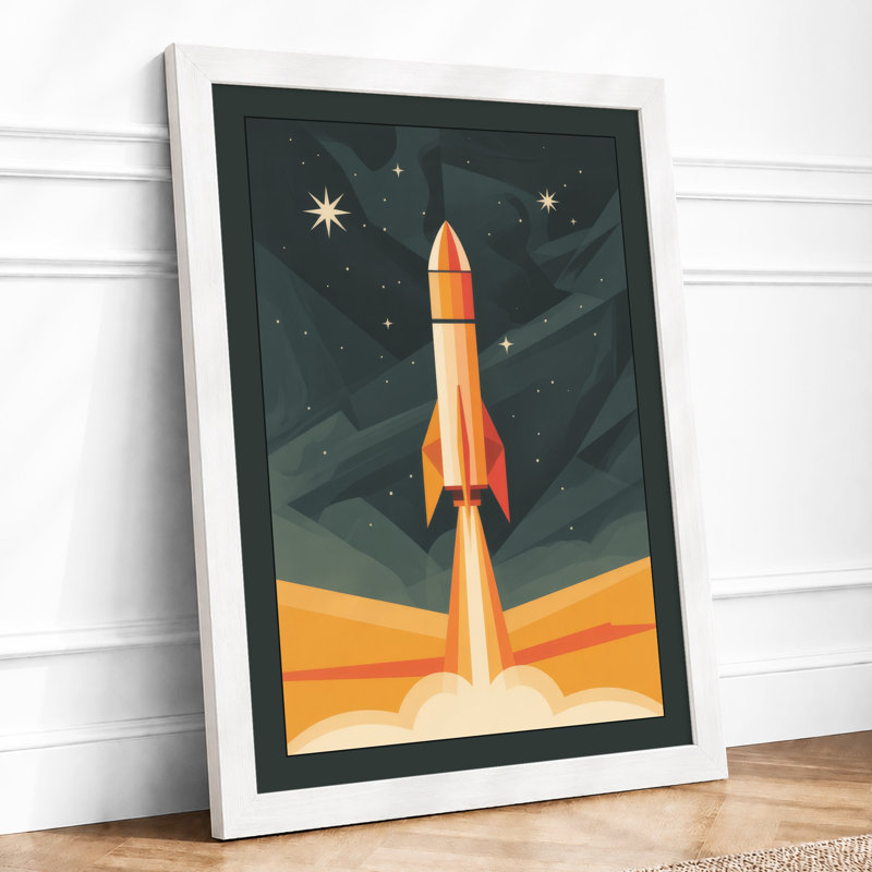 Rocket to the Stars Retro - Framed Print, A4 - 29.7 x 21.0 cm, White