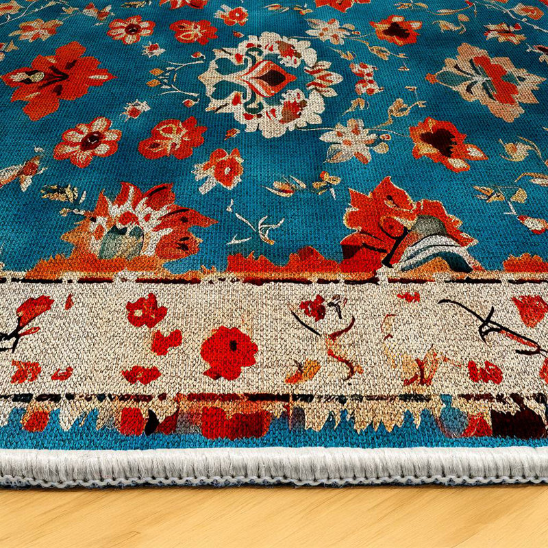 Tapis en coton et polyester à imprimé numérique Gracilynn, Rond 5 pi 3 po