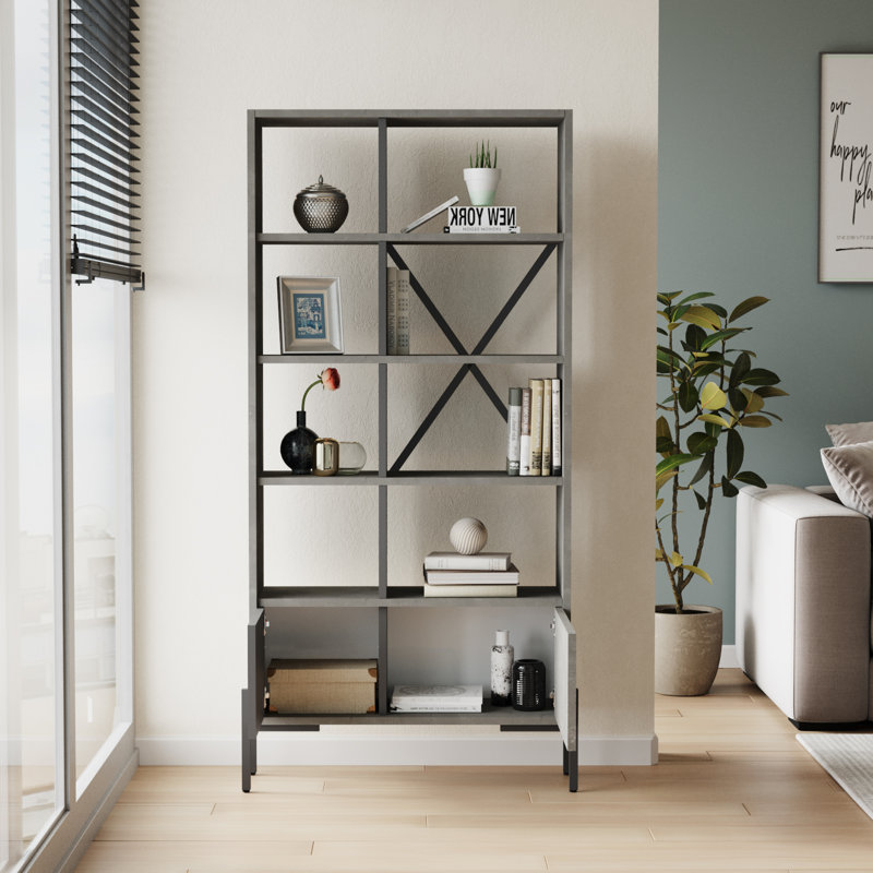Leonie 160cm H x 79.6cm W Standard Bookcase, Grey