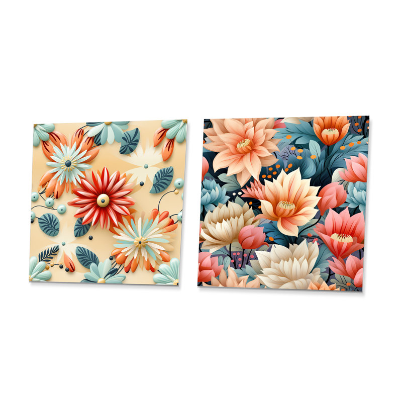 Maelia - Ensemble de 2 reproductions carrées de motifs abstraits botaniques, H 23 po x l 46 po
