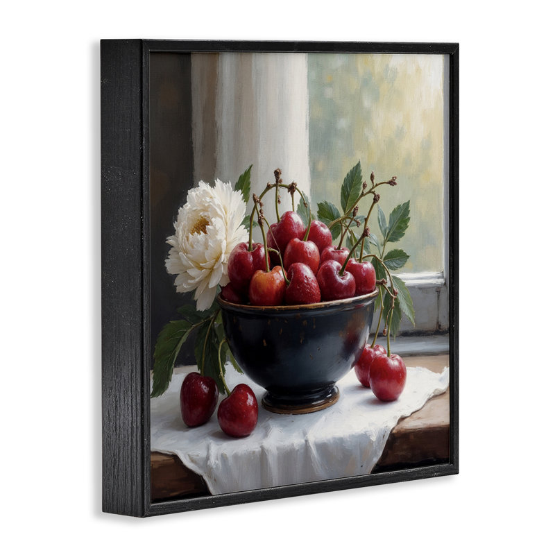 Giclée encadrée de cerisiers et de fleurs, Giclée encadrée noir minuit, H 24 po x l 24 po