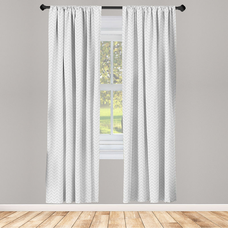 Herringbone Chevron Semi-Sheer Rod Pocket Curtain Panels, 28" x 95", Pale Taupe/Black