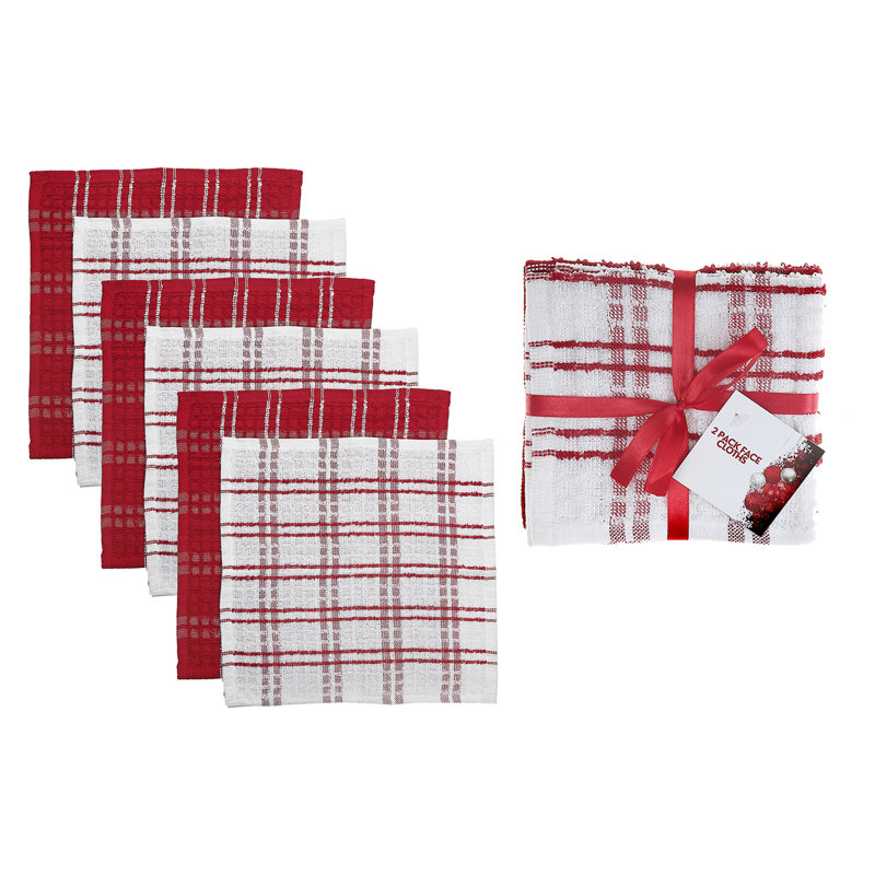 2 Pack Red Checkered Terry Dish Cloths - Set Of 6
