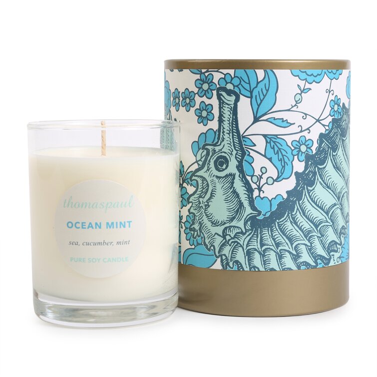 Vineyard Ocean Mint Scented Designer Candle with Glass Holder